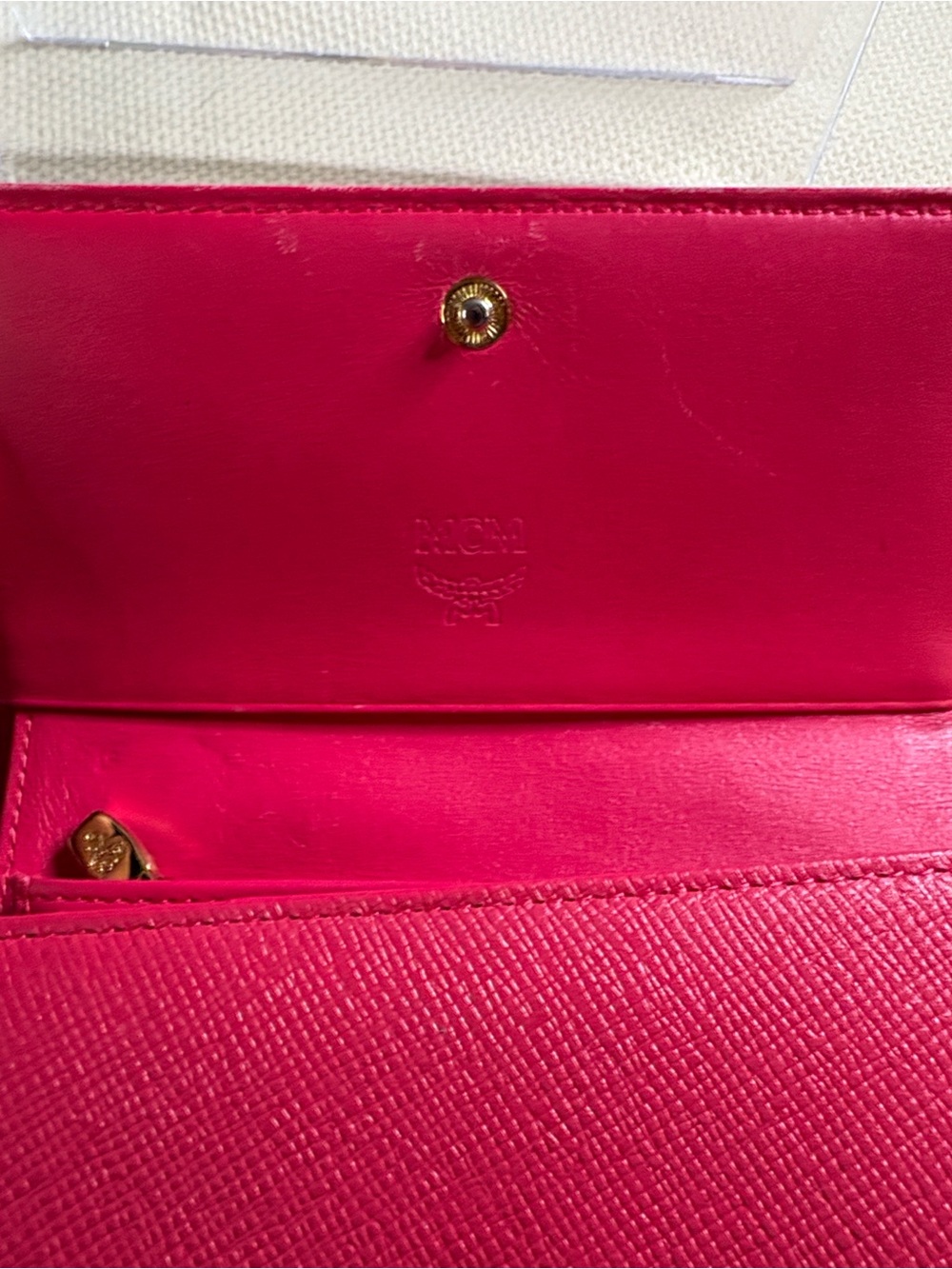 MCM Hot Pink Leather Trifold Wallet with Gold Hardware - Picture 7 of 10